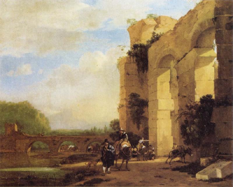 Jan Asselijn Italian Landscape with the Ruins of a Roman Bridge and Aqueduct China oil painting art